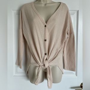 Oversized Waffle Knit Blouse with tie knot - S